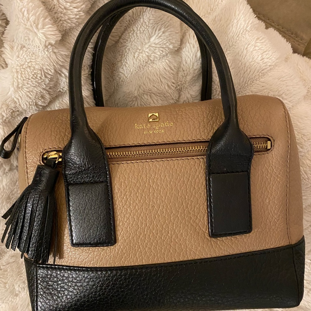 Kate Spade pebbled Black and Tan satchel purse